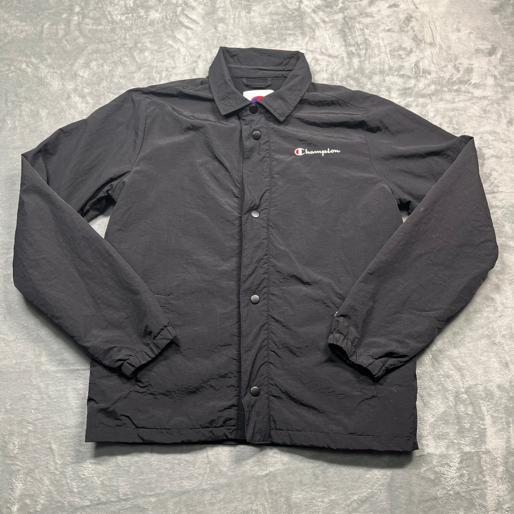 Champion Coaches‎ Jacket Kids XL 18/20 Black Fleece Lined Snap Front